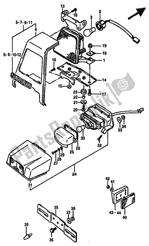 All parts for the Tail Lamp & License Lamp of the Suzuki GSX R 750X 1986