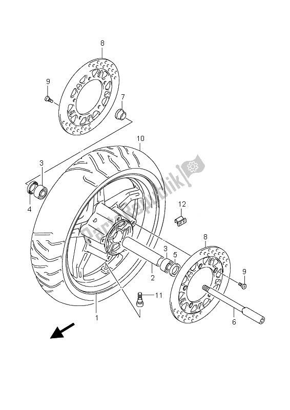 All parts for the Front Wheel (an650) of the Suzuki AN 650A Burgman Executive 2010