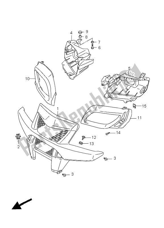 All parts for the Front Grille of the Suzuki LT A 450 XZ Kingquad 4X4 2010