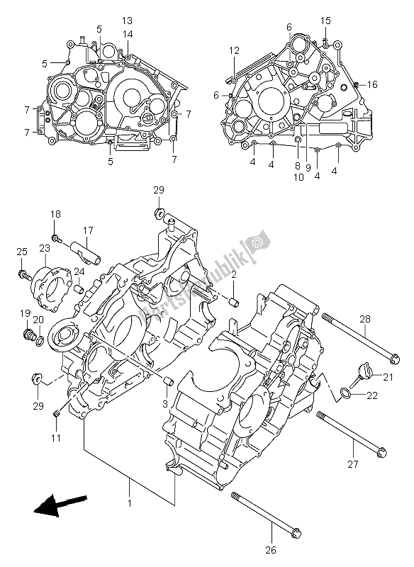 All parts for the Crankcase of the Suzuki LT A 500F Vinson 4X4 2005