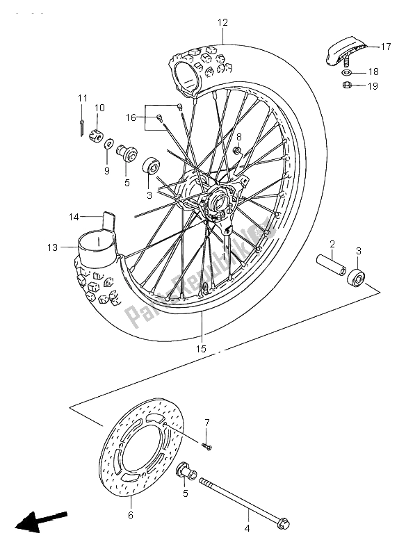 All parts for the Front Wheel of the Suzuki RM 80 2001