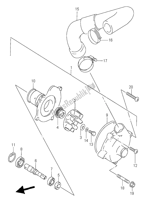 Alle onderdelen voor de Waterpomp van de Suzuki RF 900R 1998