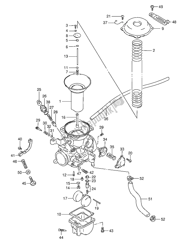 Toutes les pièces pour le Carburateur (arrière) du Suzuki VS 800 GL Intruder 1994