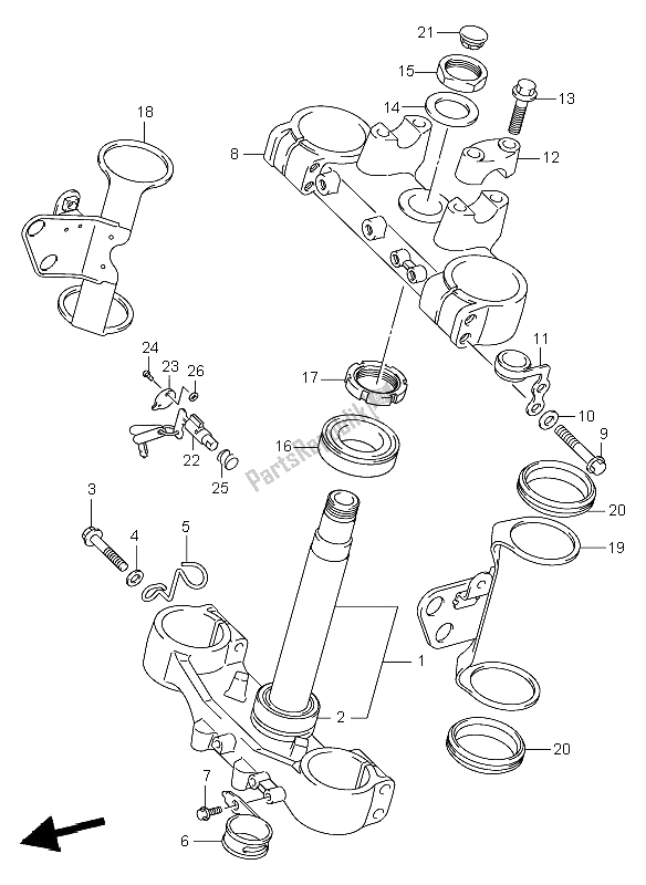 All parts for the Front Fork Bracket (e24) of the Suzuki DR Z 400E 2001