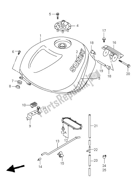 All parts for the Fuel Tank of the Suzuki TL 1000R 1998