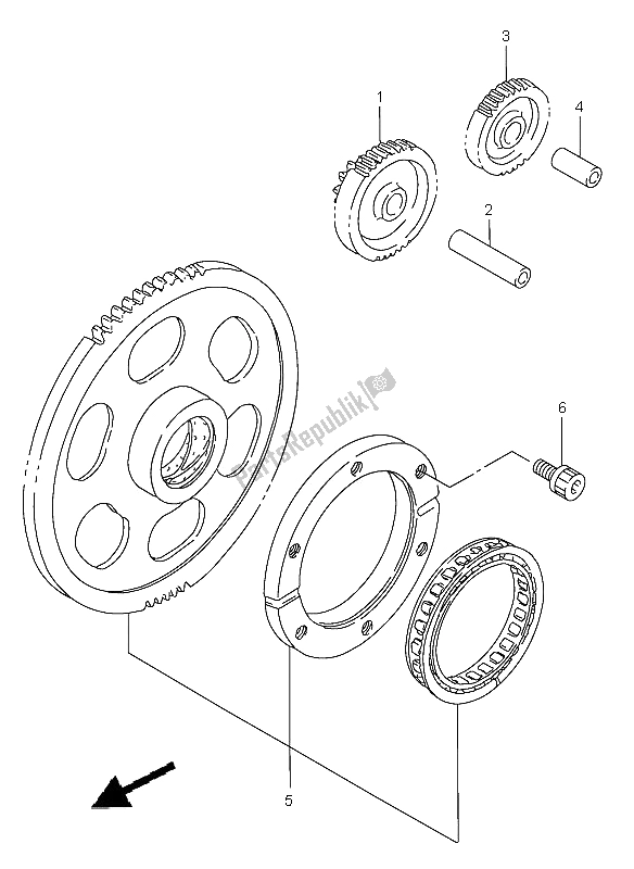 All parts for the Starter Clutch of the Suzuki VS 800 Intruder 2001