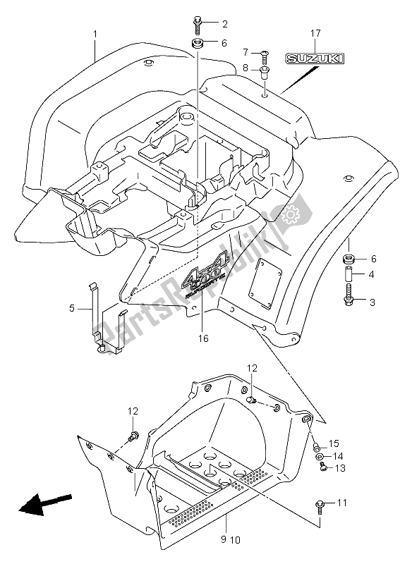 All parts for the Rear Fender of the Suzuki LT A 500F Vinsion 4X4 2004