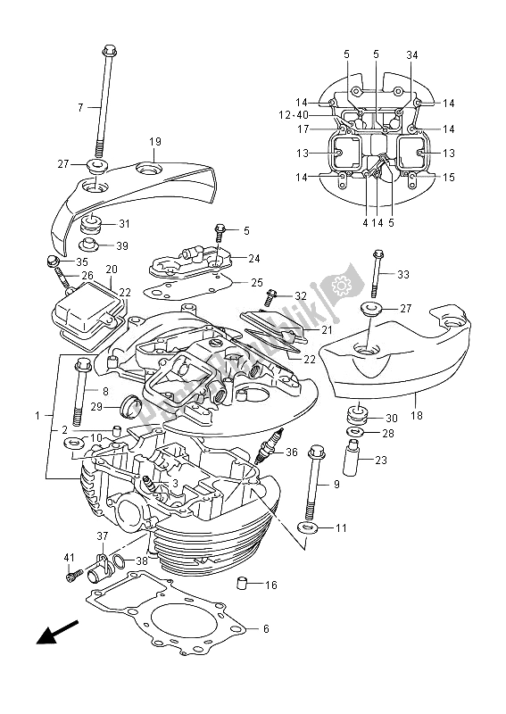 All parts for the Rear Cylinder Head (vl800bue E19) of the Suzuki VL 800B Intruder 2014