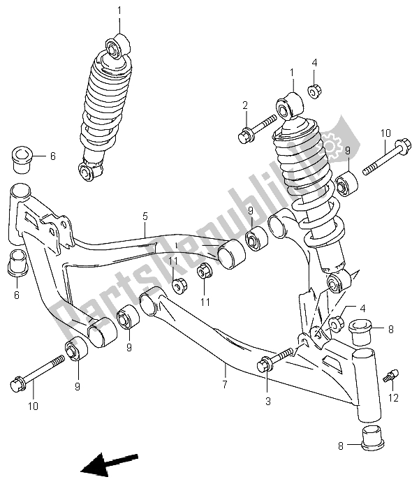 All parts for the Suspension Arm of the Suzuki LT F 160 Quadrunner 2004