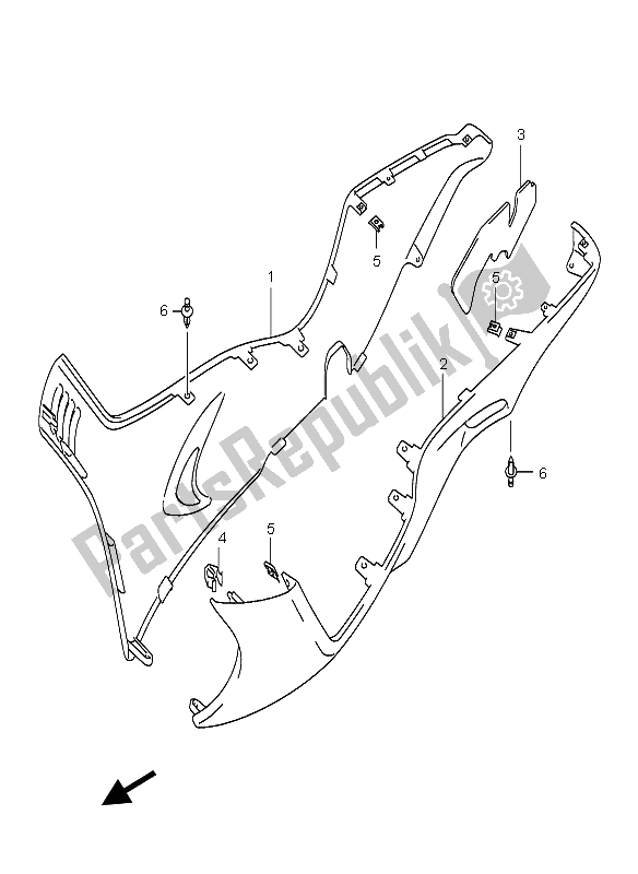 All parts for the Side Leg Shield of the Suzuki AN 250 Burgman 2005