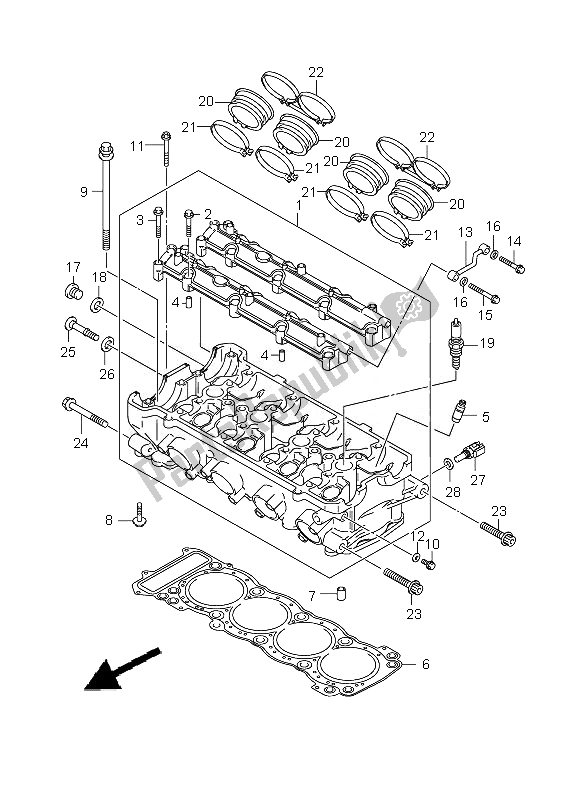 All parts for the Cylinder Head of the Suzuki GSX 1300R Hayabusa 2010