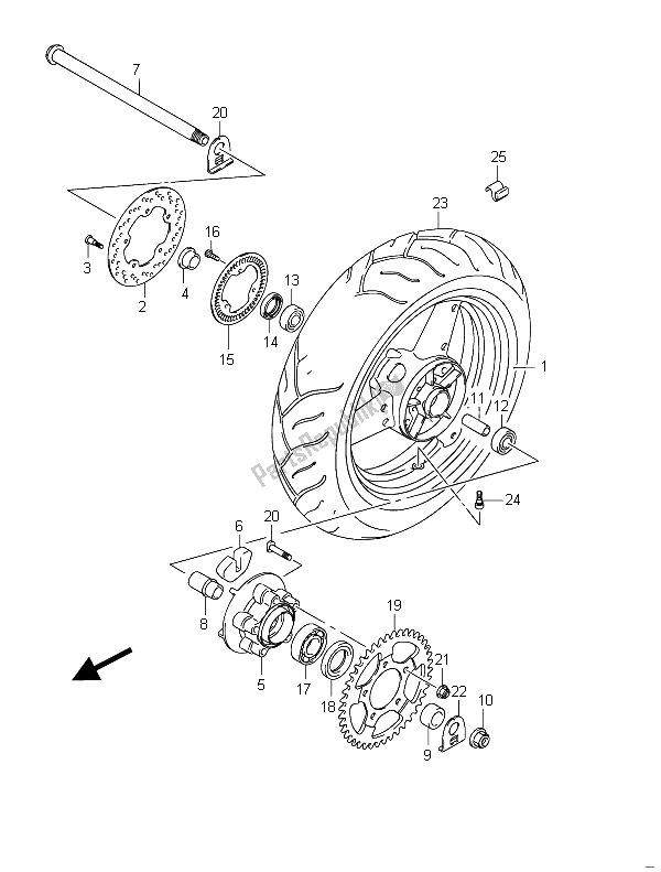 Alle onderdelen voor de Achterwiel (gsf650ua) van de Suzuki GSF 650 Sasa Bandit 2011