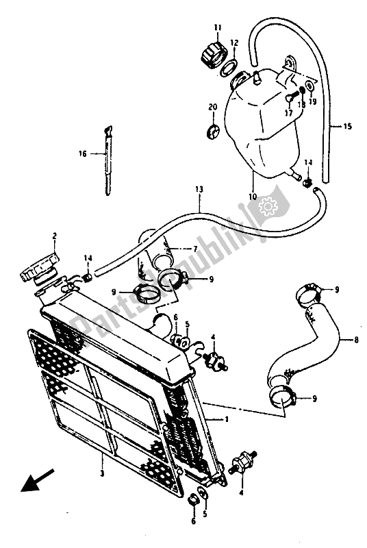 All parts for the Radiator of the Suzuki RG 125 Abuaubu Gamma 1988