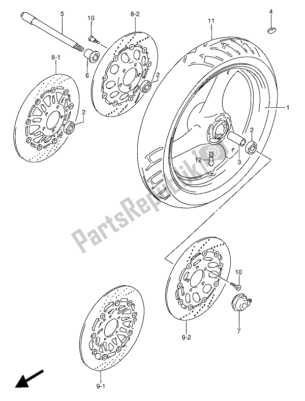 Tutte le parti per il Ruota Anteriore del Suzuki RF 600 RU 1994