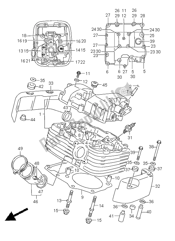 All parts for the Cylinder Head (rear) of the Suzuki VL 1500 Intruder LC 2006