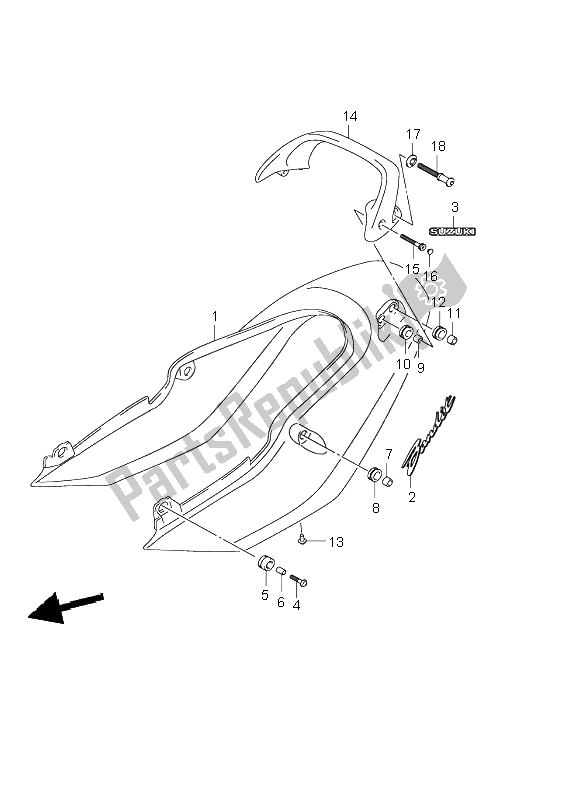 All parts for the Seat Tail Cover (gsf600-u) of the Suzuki GSF 600 NSZ Bandit 2004