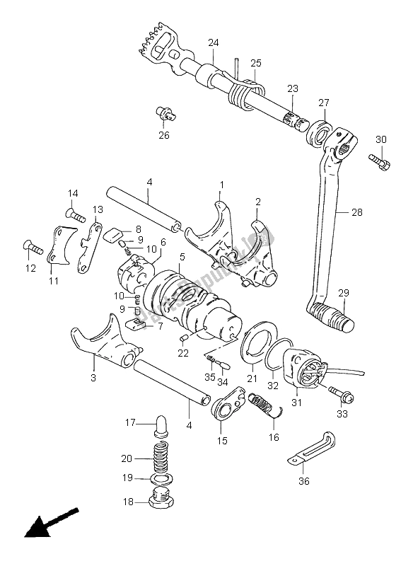 All parts for the Gear Shifting of the Suzuki GN 250E 1999