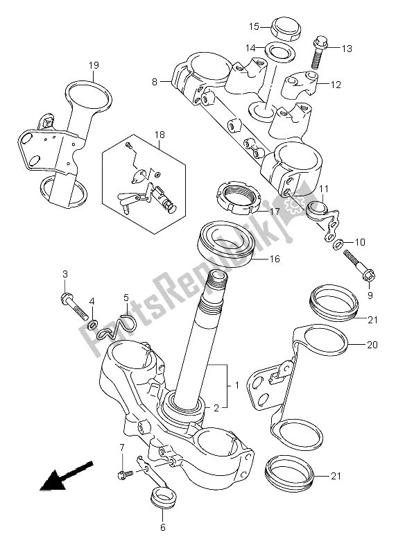 All parts for the Front Fork Bracket of the Suzuki DR Z 400S 2009