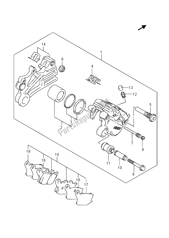 All parts for the Rear Caliper of the Suzuki DL 650A V Strom 2014