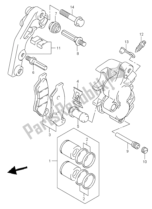 All parts for the Front Caliper of the Suzuki DR Z 400E 2002