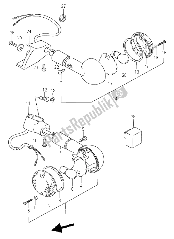 All parts for the Turn Signal Lamp of the Suzuki VS 600 Intruder 1995