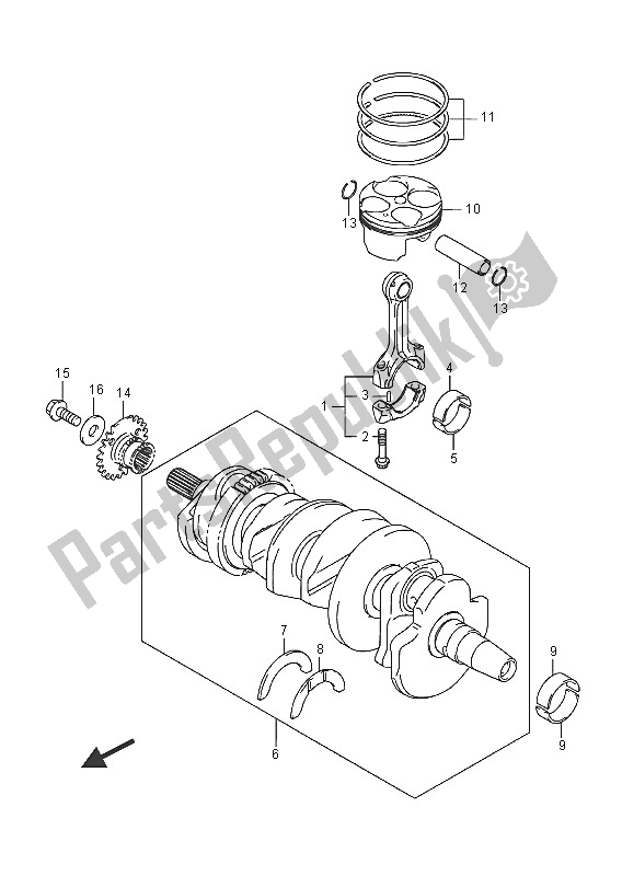 All parts for the Crankshaft of the Suzuki GSX R 600 2016