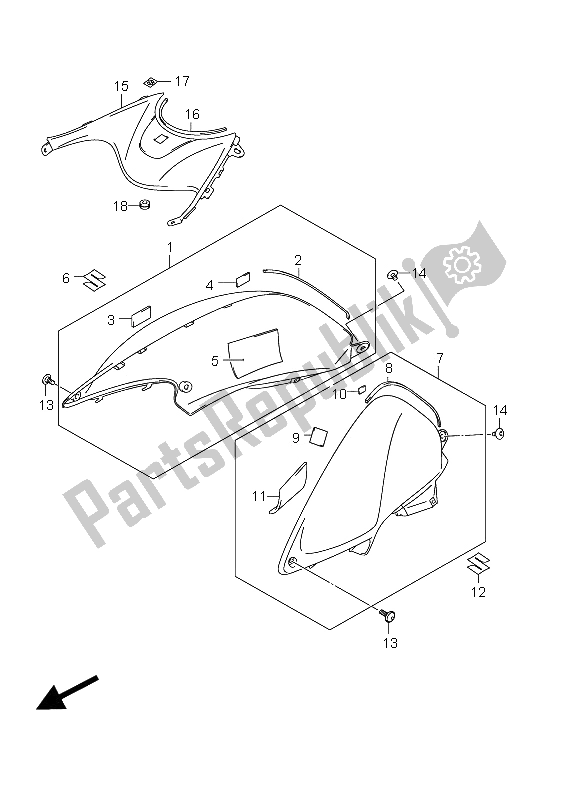 All parts for the Fuel Tank Cover of the Suzuki DL 650A V Strom 2012