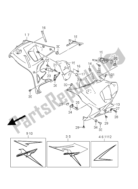 Tutte le parti per il Sotto Cowling (gsx650f E21) del Suzuki GSX 650 FA 2011