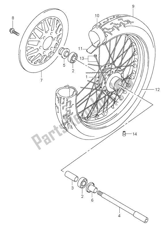 All parts for the Front Wheel of the Suzuki VL 250 Intruder 2004