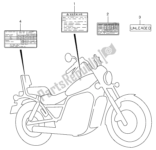 Wszystkie części do Etykieta Ostrzegawcza Suzuki VS 800 GL Intruder 1994