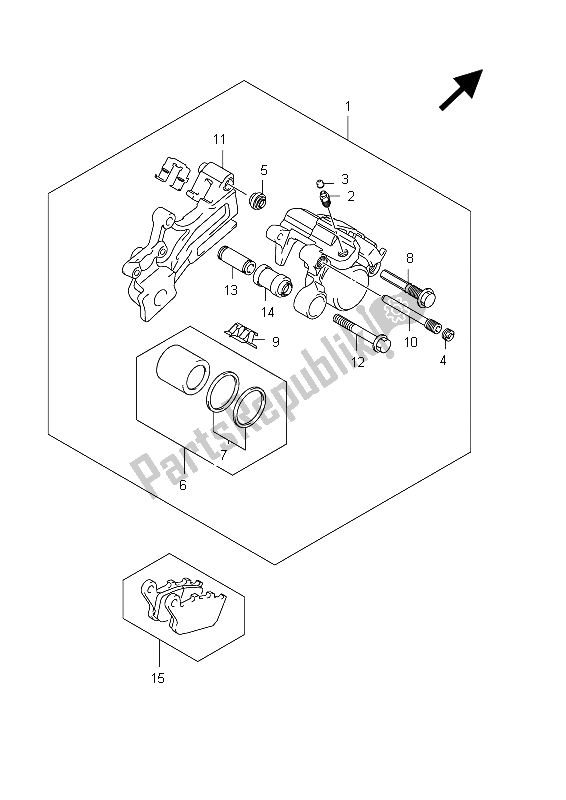 All parts for the Rear Caliper (sfv650 E21) of the Suzuki SFV 650A Gladius 2012