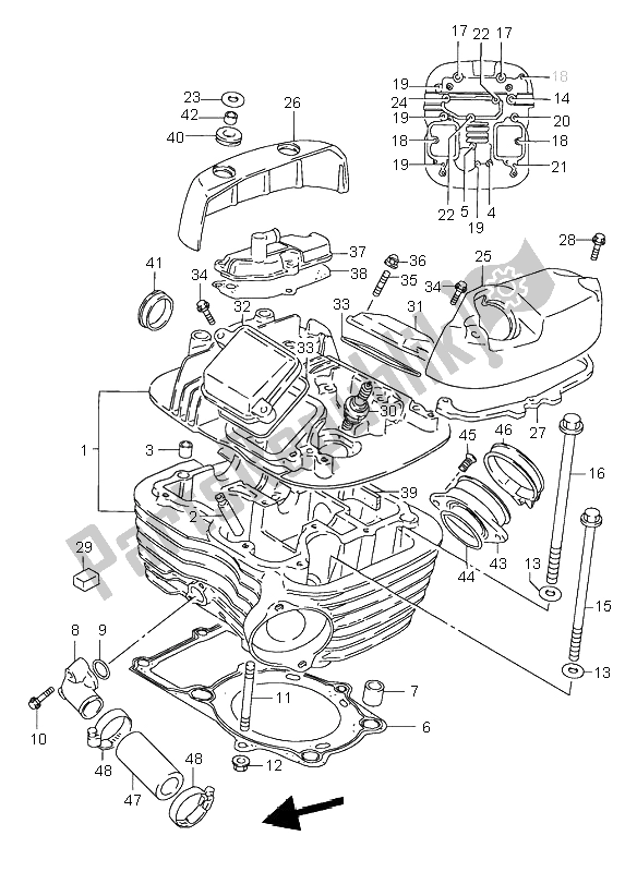 Toutes les pièces pour le Culasse (arrière) du Suzuki VS 800 Intruder 1998