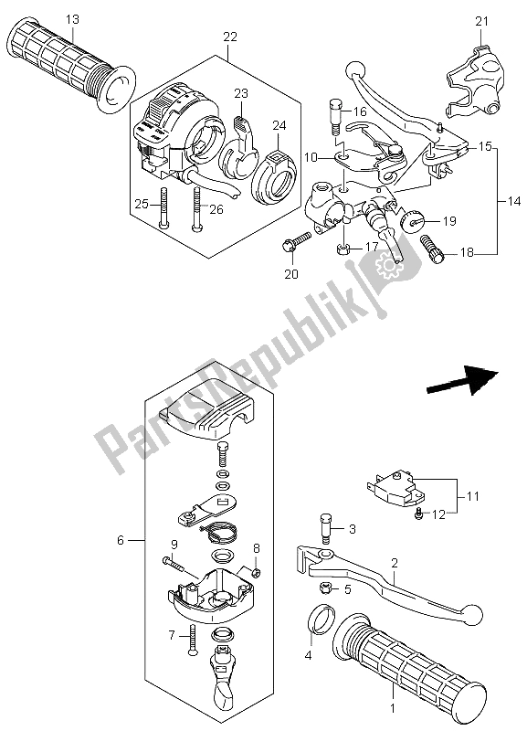 All parts for the Handle Lever of the Suzuki LT F 250 Ozark 2003