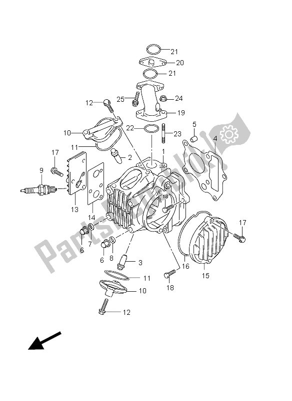 All parts for the Cylinder Head of the Suzuki DR Z 70 2012