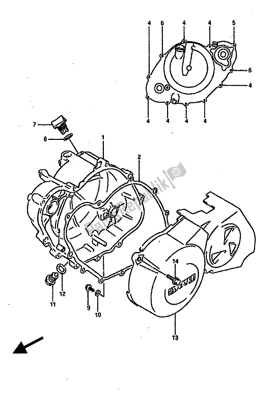 All parts for the Crankcase Cover of the Suzuki RGV 250 1989