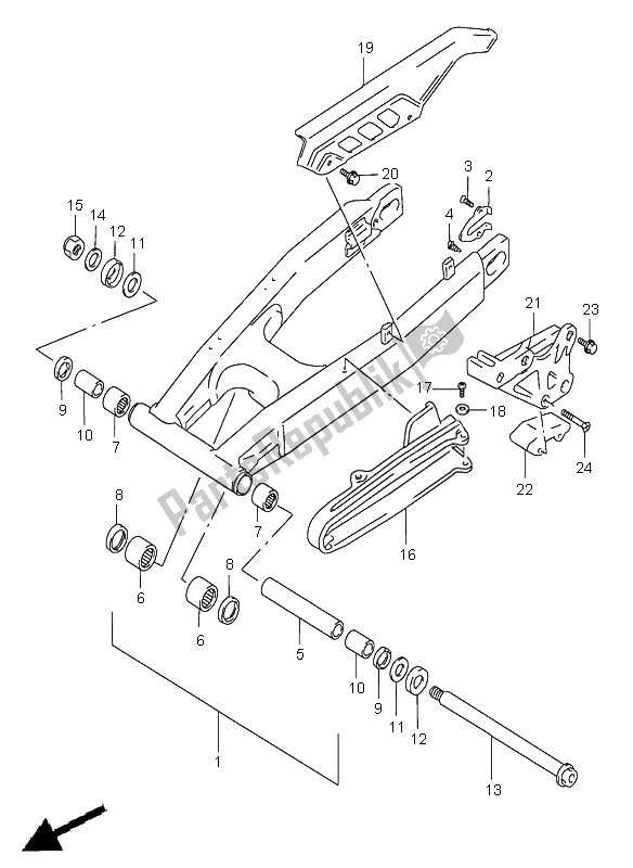 All parts for the Rear Swinging Arm of the Suzuki DR 650 SE 2000