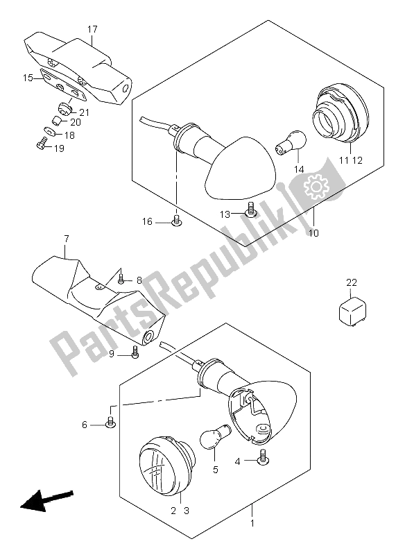 All parts for the Turnsignal Lamp of the Suzuki VL 1500 Intruder LC 2005