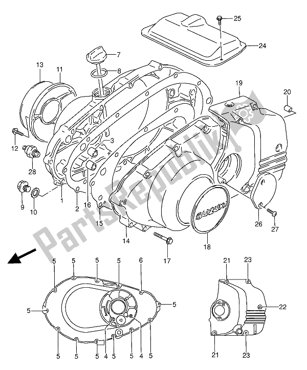 Wszystkie części do Pokrywa Skrzyni Korbowej Suzuki GS 500 EU 1992