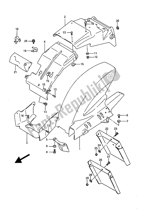 Tutte le parti per il Parafango Posteriore del Suzuki GSX R 1100 1992