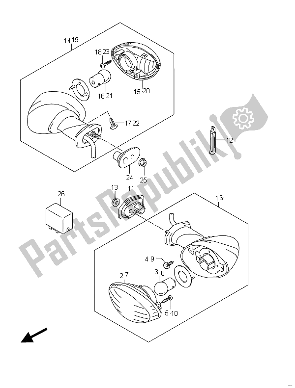 All parts for the Turnsignal Lamp (gsf650su) of the Suzuki GSF 650 Sasa Bandit 2011