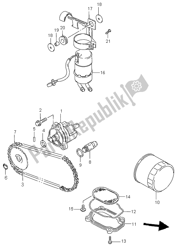 All parts for the Oil Pump & Fuel Pump of the Suzuki VS 800 Intruder 2001