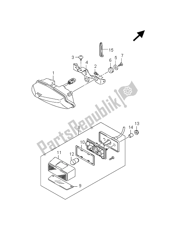 All parts for the Rear Combination Lamp of the Suzuki GSX R 1000 2012