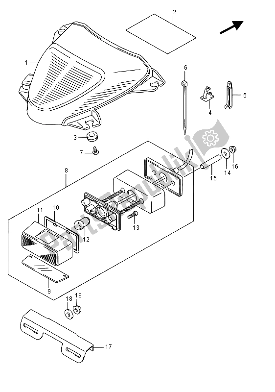 All parts for the Rear Combination Lamp of the Suzuki VZ 800 Intruder 2015