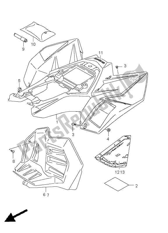 Tutte le parti per il Parafango Posteriore (lt-r450) del Suzuki LT R 450Z Quadracer 2011