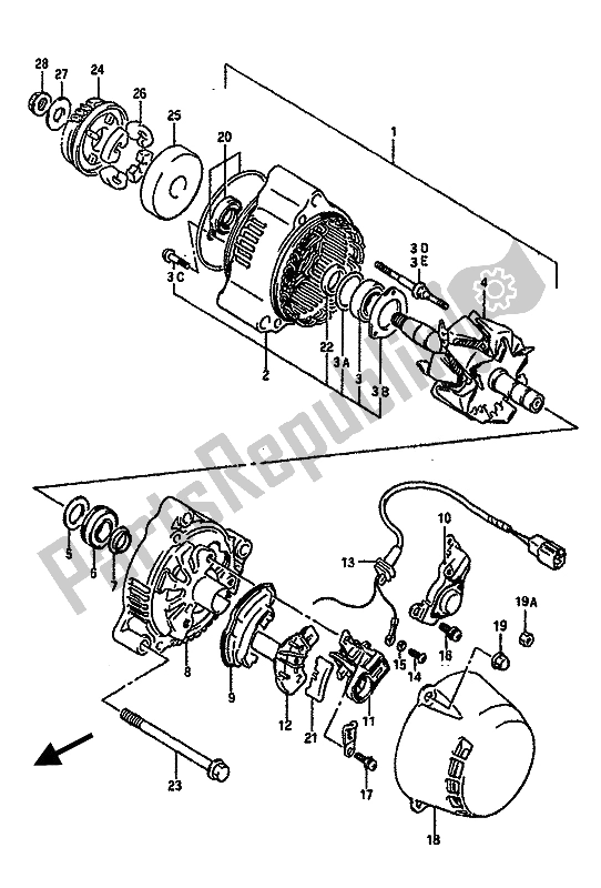 All parts for the Alternator of the Suzuki GSX R 750 1989