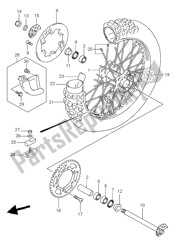 All parts for the Rear Wheel of the Suzuki DR Z 400E 2003