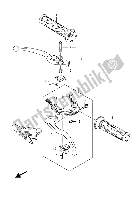 All parts for the Handle Lever of the Suzuki GW 250 Inazuma 2015