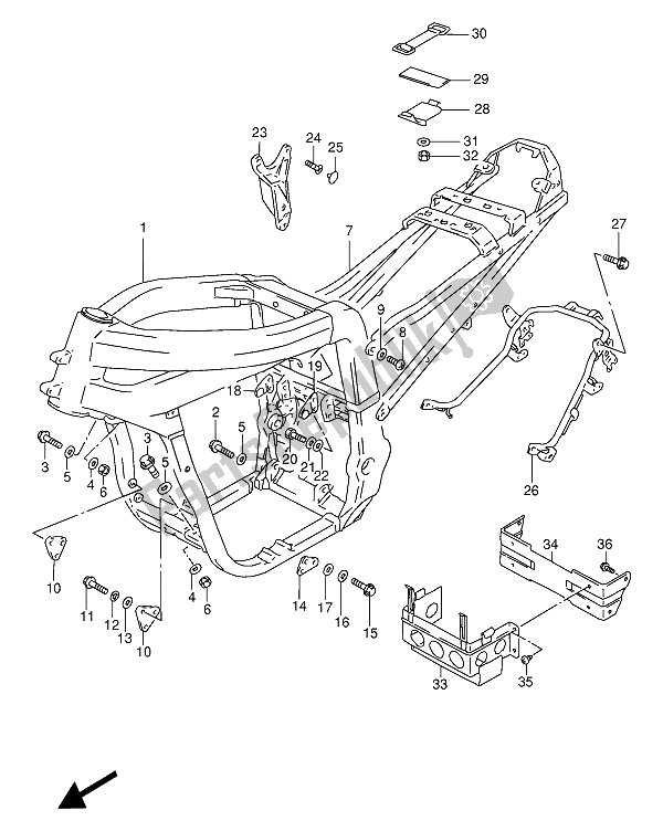 All parts for the Frame of the Suzuki GSX R 1100W 1993