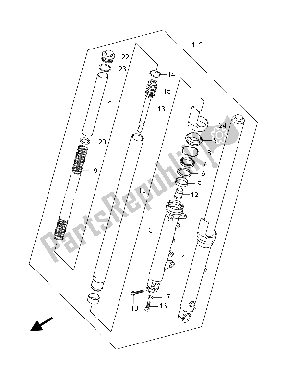 All parts for the Front Damper of the Suzuki GS 500 EF 2004