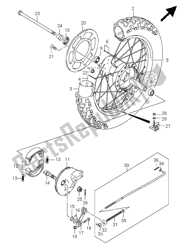 All parts for the Rear Wheel (sw) of the Suzuki DR Z 125 SW LW 2003